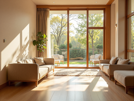 Modern residential home with large floor to ceiling windows, contemporary architecture with clean lines and natural lighting